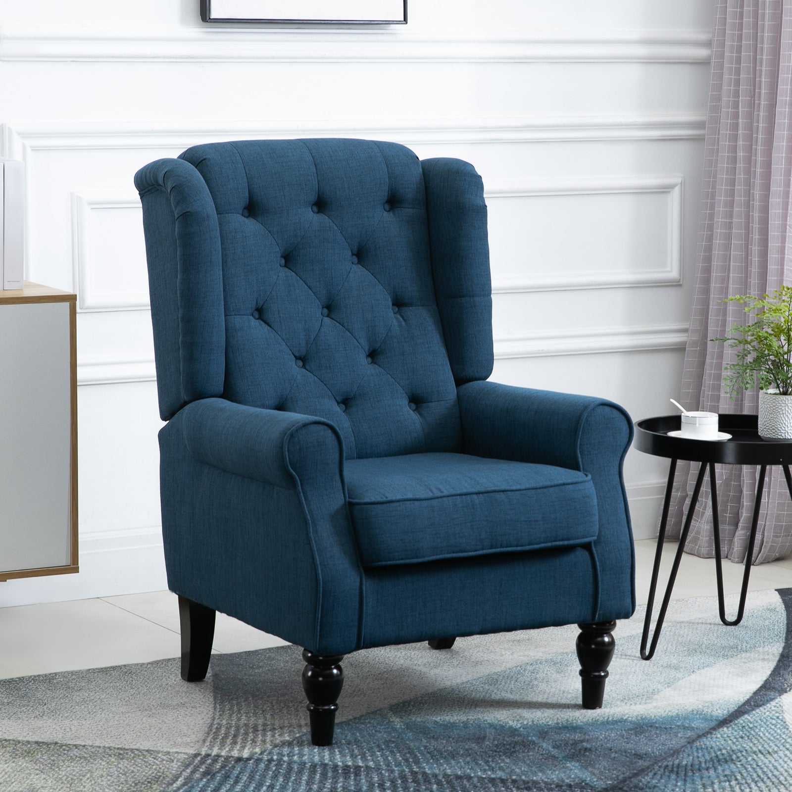 Accent Armchair Home Furniture Retro Tufted Club Wood | One Size | Blue