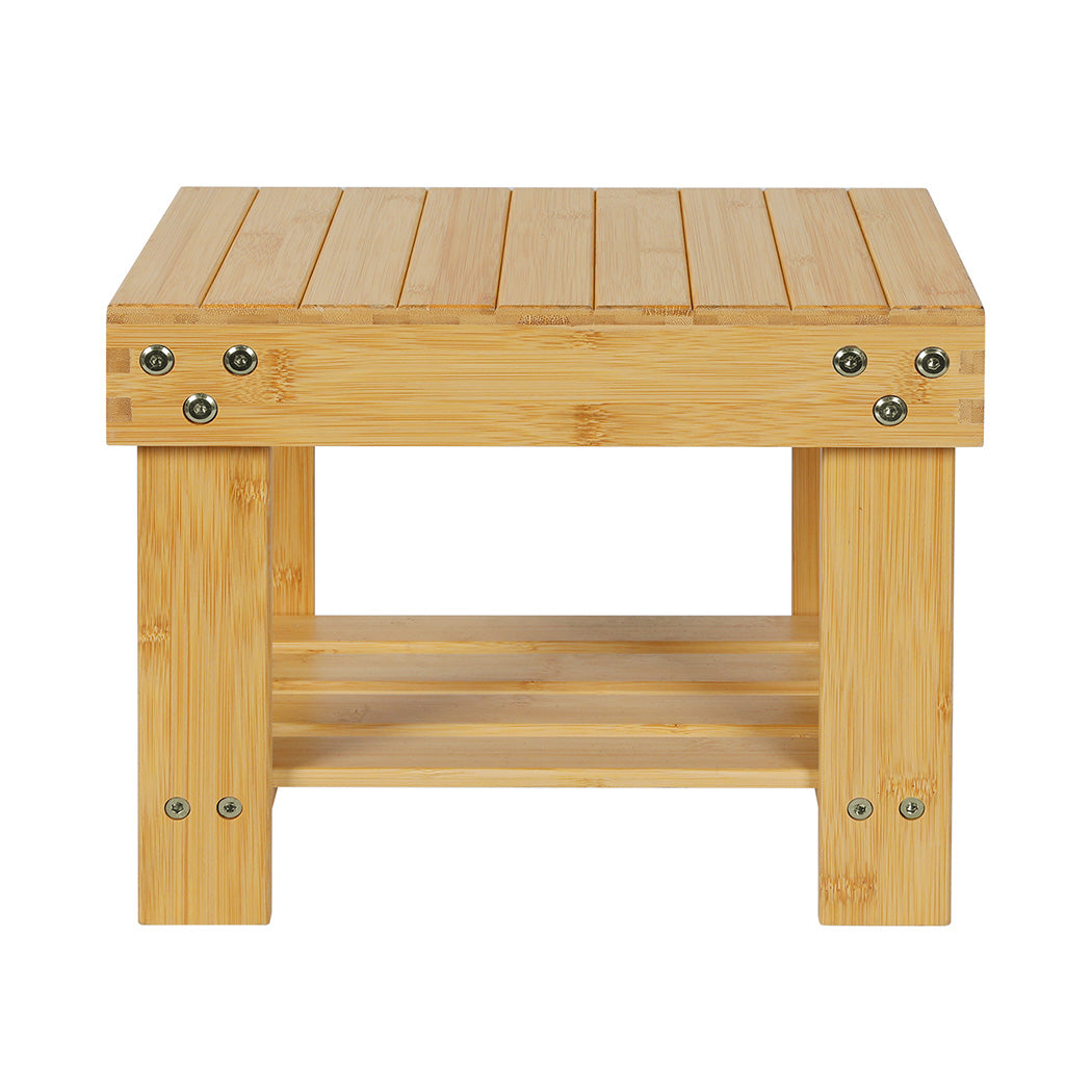 Bamboo Stool Footrest Bathroom 2-tier Shower Stool Bench Shoe Rack Seat | Natural