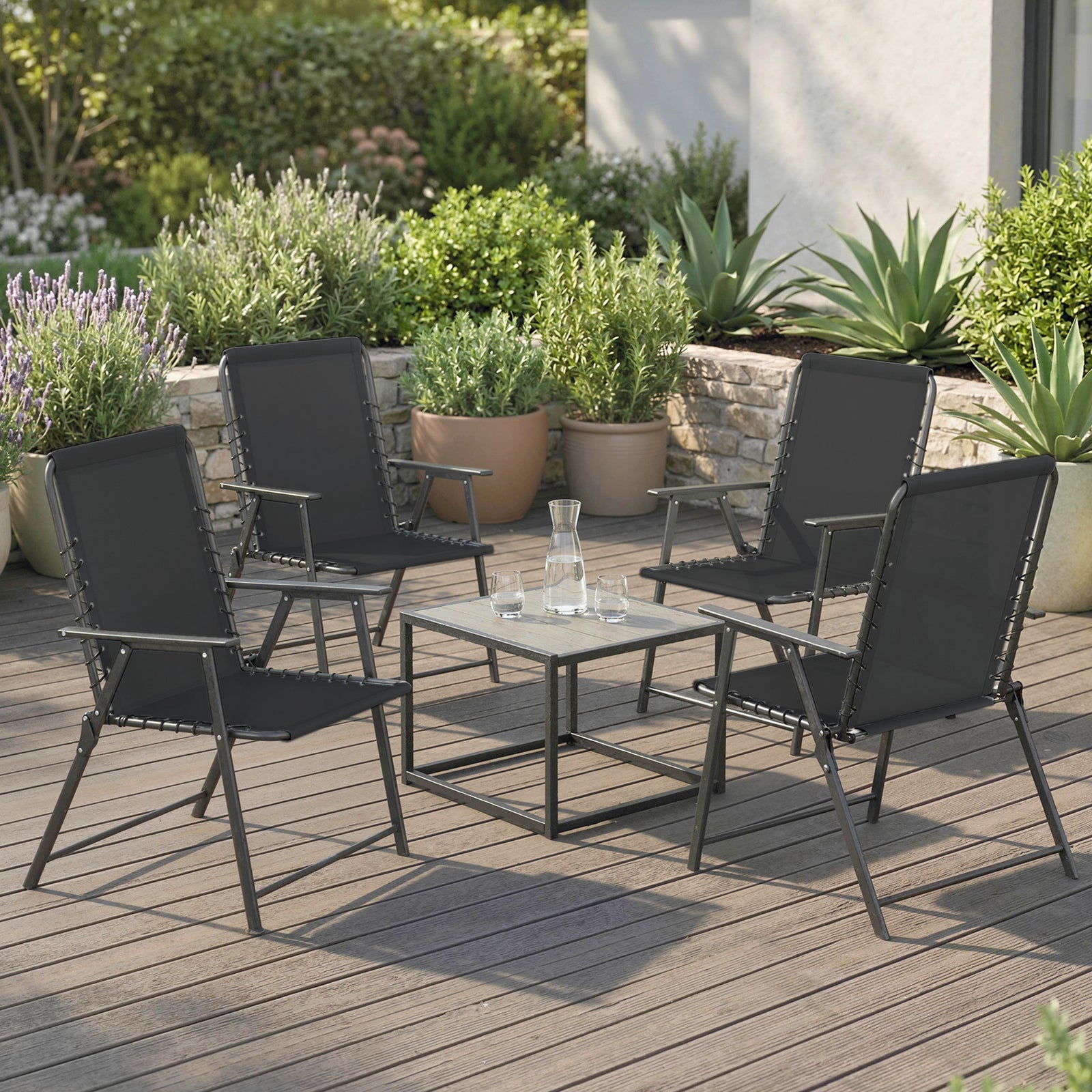 Folding Garden Chairs, Outdoor Chairs Set | Set-of-4 | Black