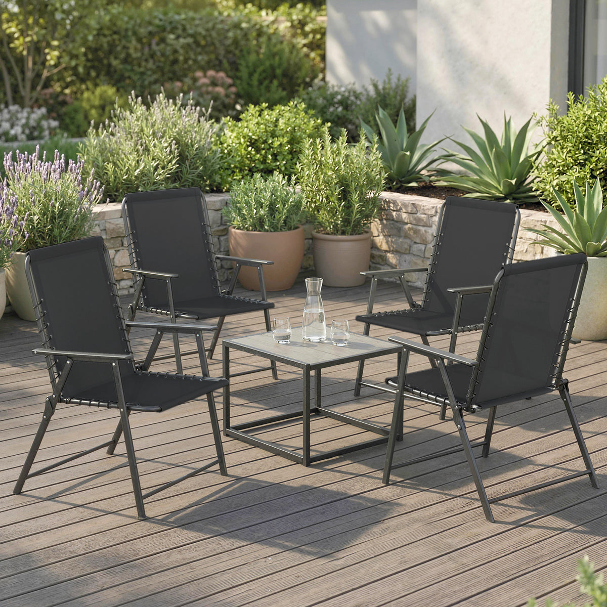 Folding Garden Chairs, Outdoor Chairs Set | Set of 4 | Black