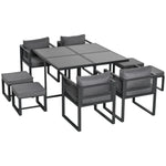 Outsunny 8 Seater Aluminium Dining Cube Set W/ Footstools