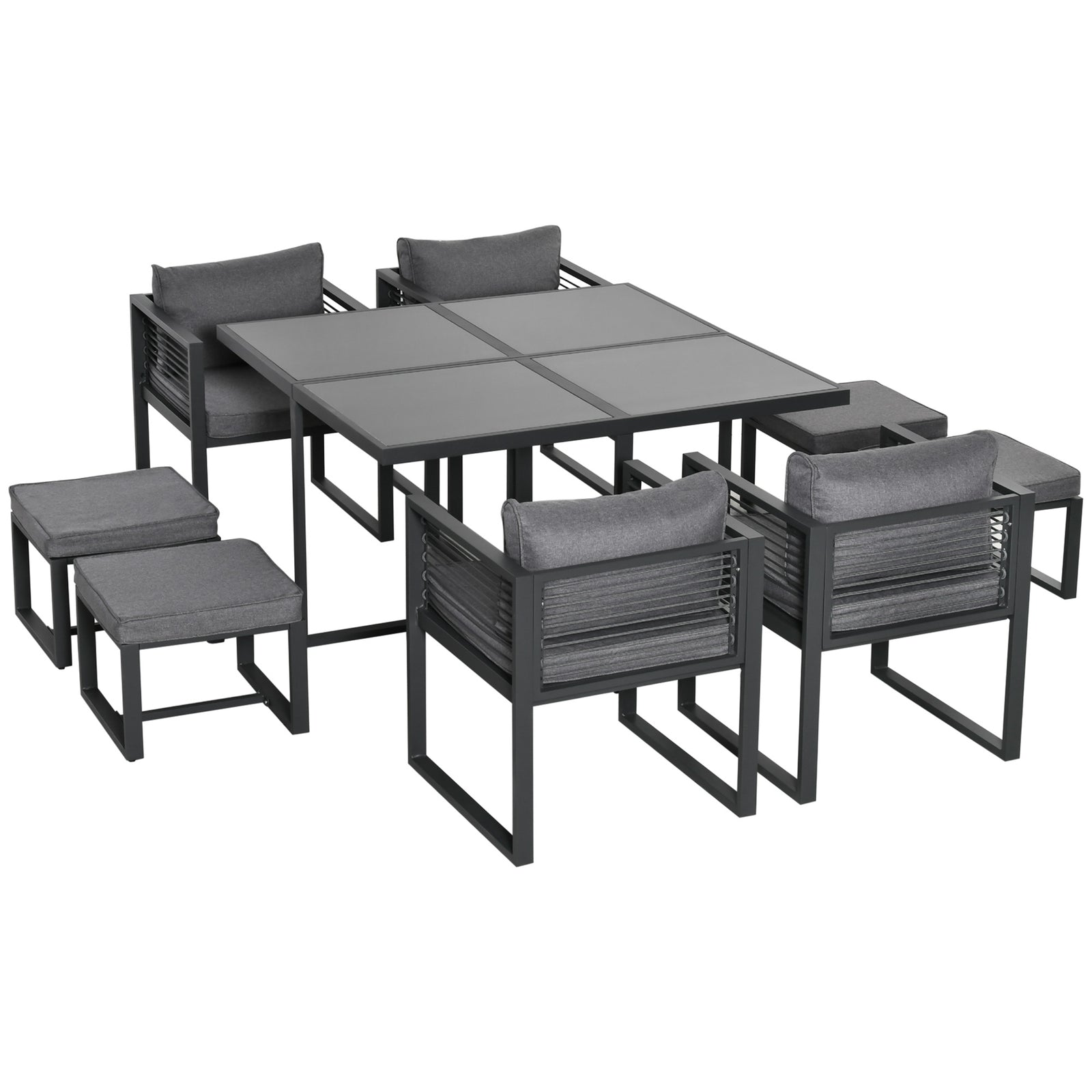 Outsunny 8 Seater Aluminium Dining Cube Set W/ Footstools