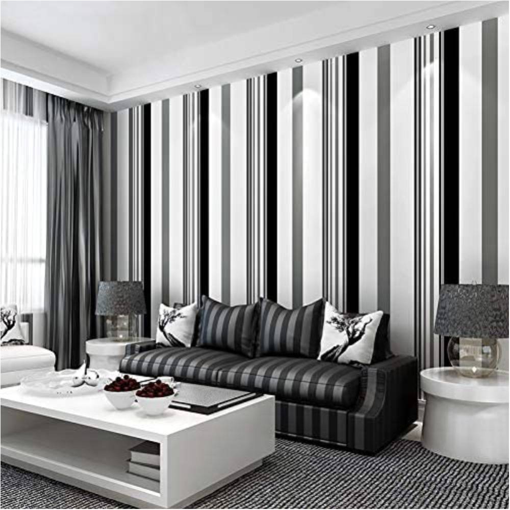 Modern Black White Grey Striped Non-woven Wallpaper
