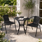 3 Pcs Bistro Set Cast Aluminium Round Patio Dining Table With Pe Rattan Stacking Chairs