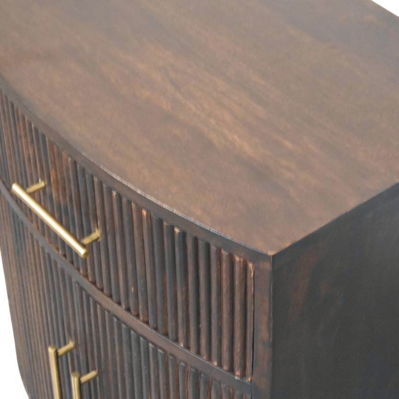 Milan Solid Mango Wood Bedside Table – Velvet Mocha Finish With Brass Accents