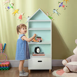 142x50cm Child's Rocket Bookshelf W/ 3 Shelves Drawer Wood Legs White