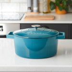 Cast Iron Casserole Set Of 2 20cm & 26cm / 2.8l & 5.8l Dishes Oven Proof Enamelled Cast Iron Pans With Lids | Blue