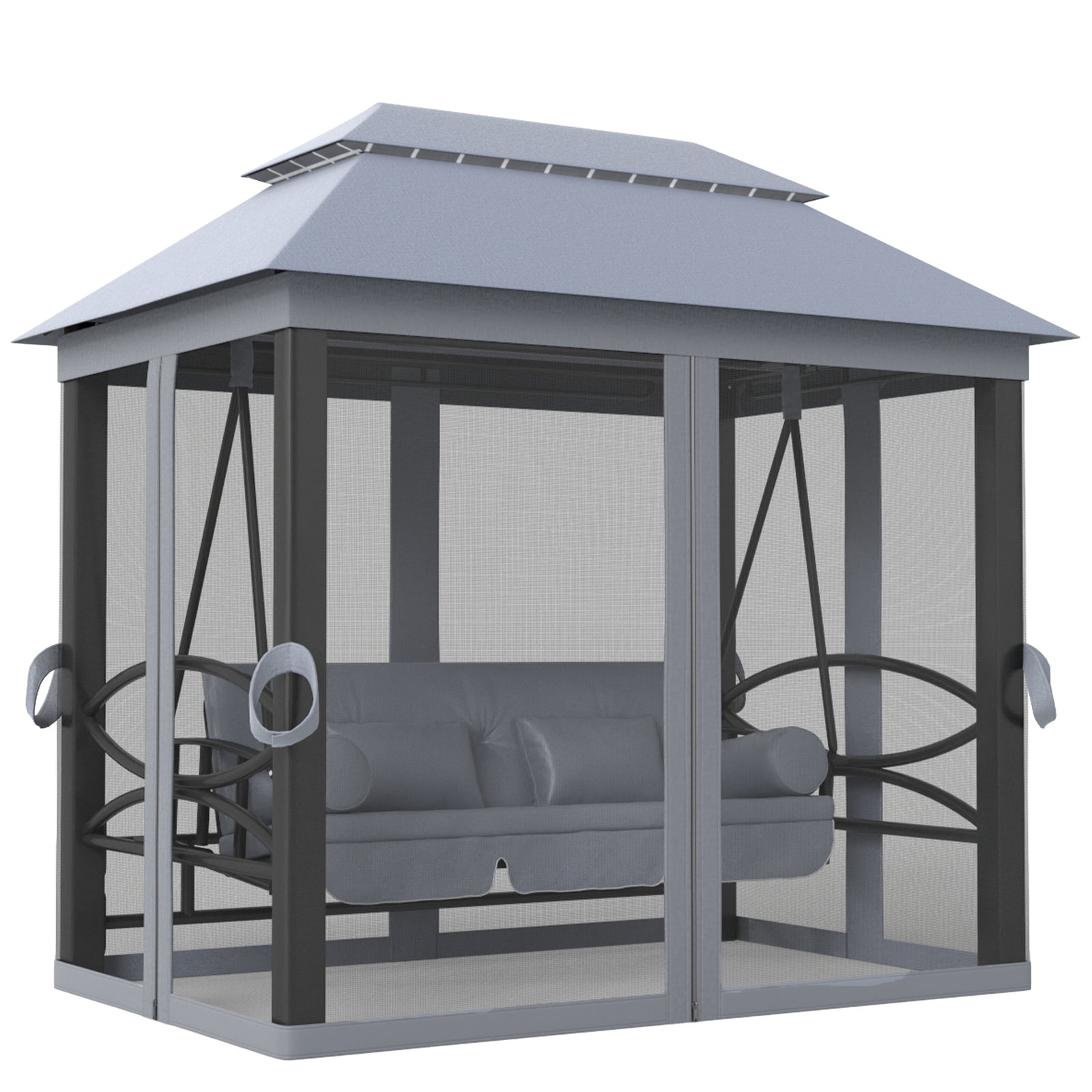 3 Person Canopy Gazebo Swing Outdoor Patio Lounge W/ Mesh Walls
