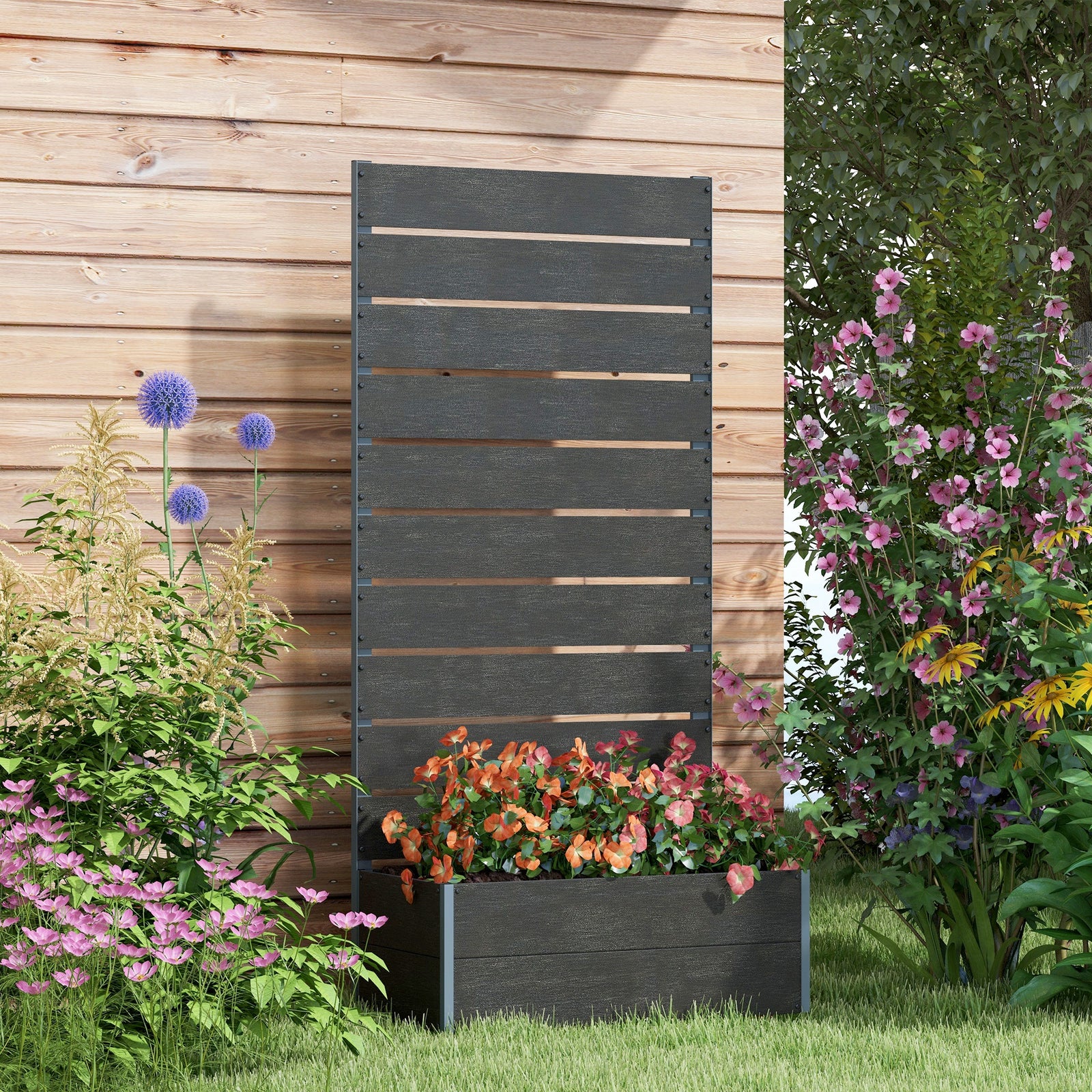 Garden Planter With Trellis, 72x38x150cm, Black