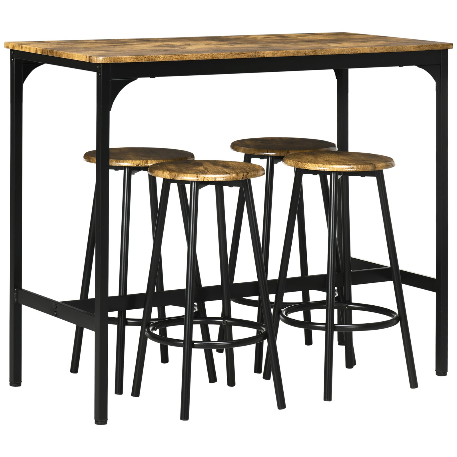 5 Piece Bar Table And Stools Set With Metal Frame | Brown