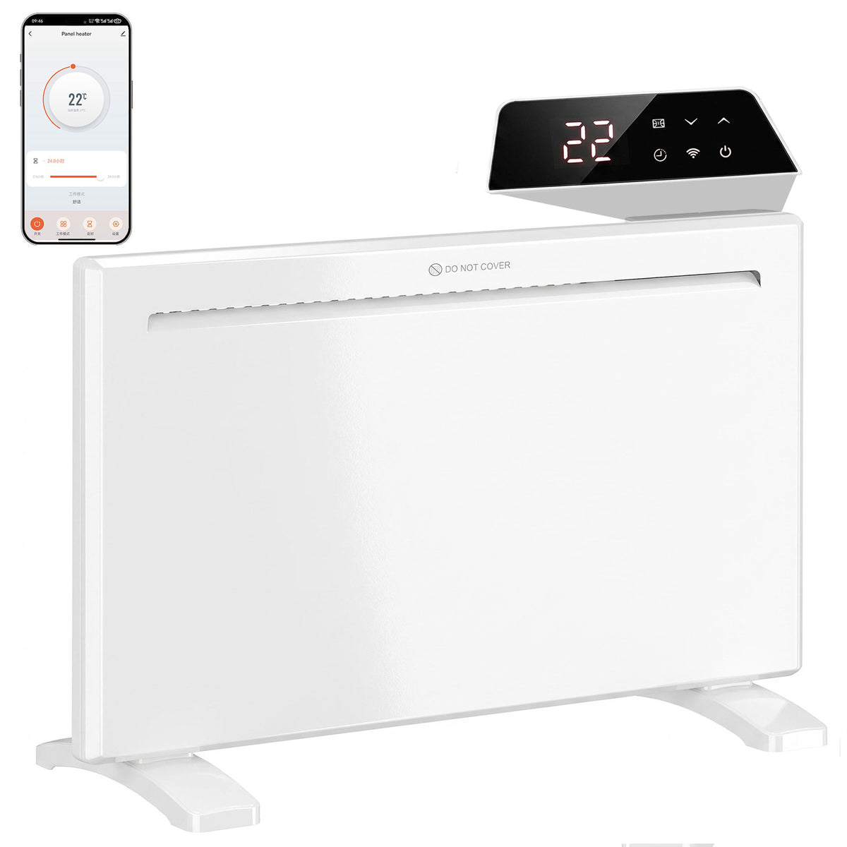 Smart Electric Panel Heater, Freestanding Wall Mounted | 1500w | White