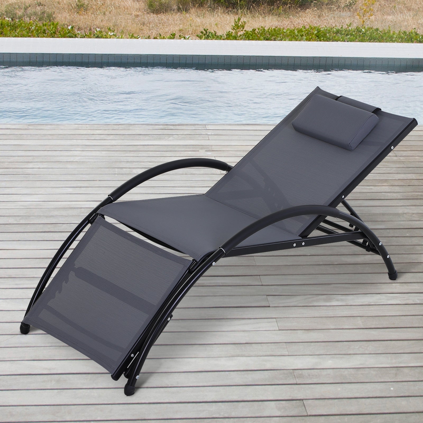 Outsunny Sun Lounger Half Circle Arms Adjustable Head Footrest