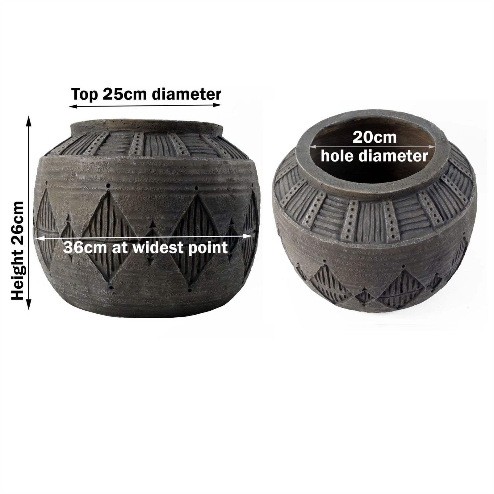 X 36cm Large Grey Gliese Diamond Planter 26cm