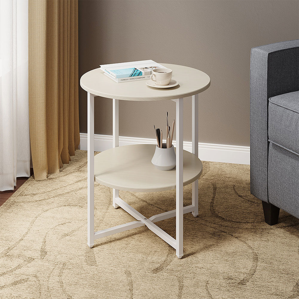 Small Round Coffee Table With 2 Tier | White