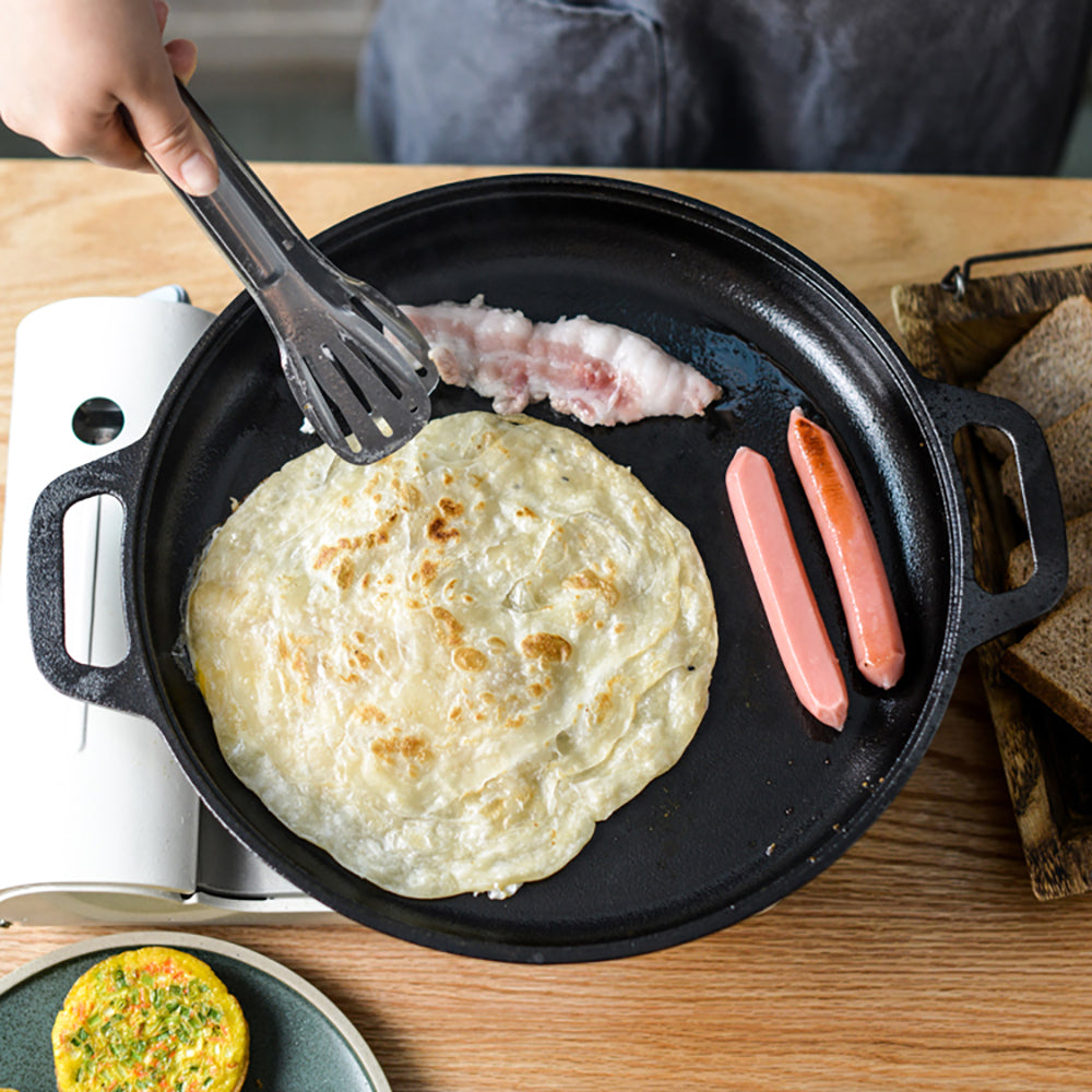 27.5/30/33/35cm Dia Pre-seasoned Round Dual-handle Cast Iron Grill Pan | Small