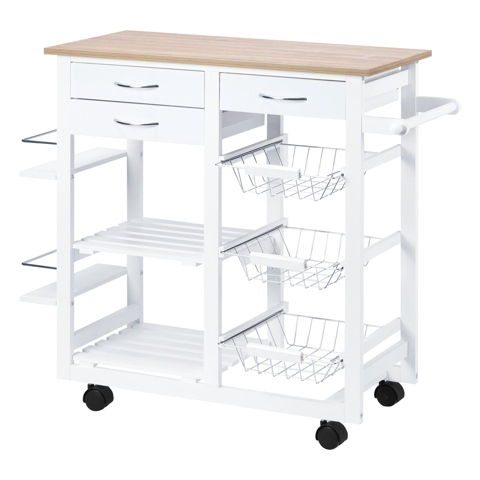 HOMCOM Serving Cart Kitchen Island Mobile Utility Cart