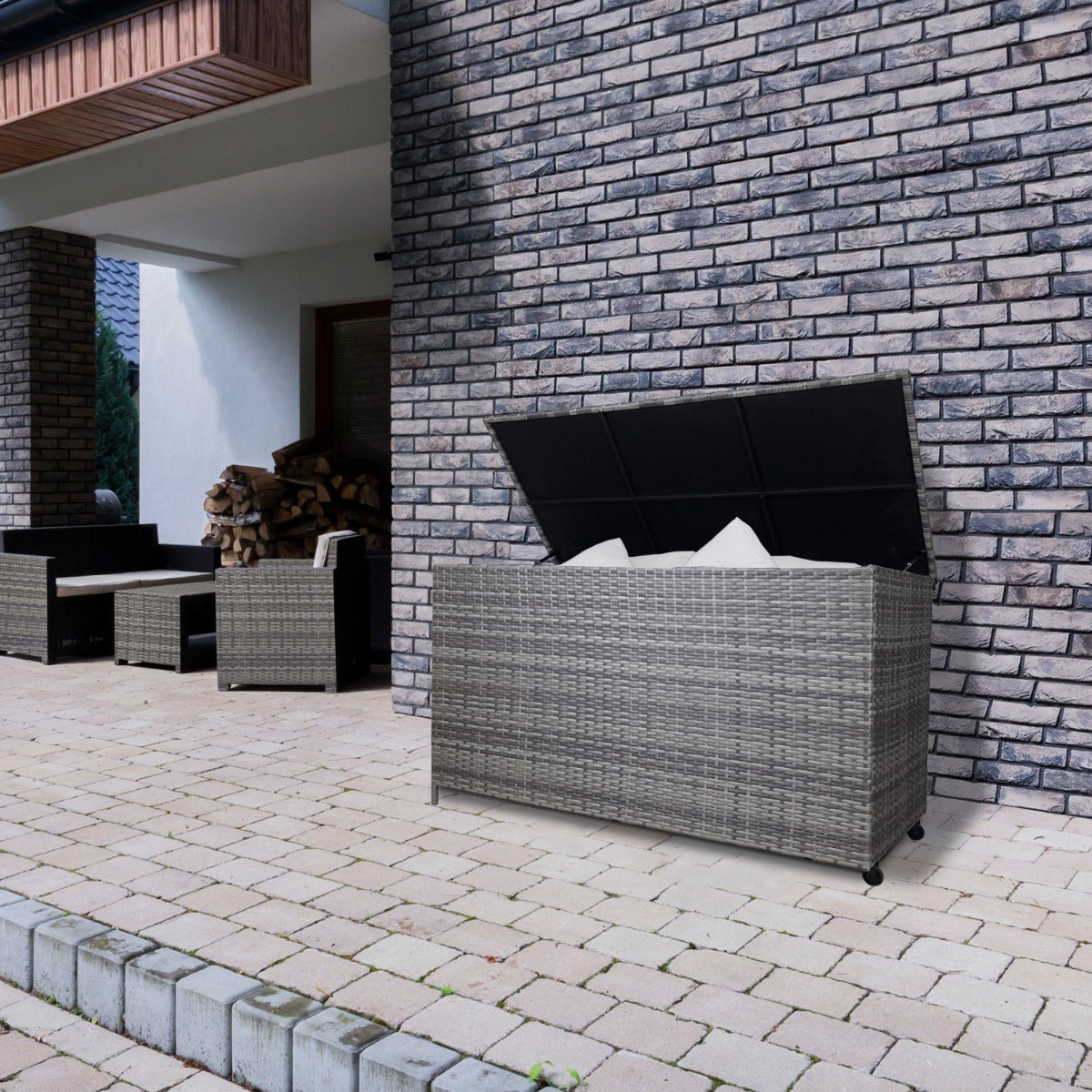Rattan Cushion Storage Box 582l | Grey