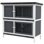 Double Decker Rabbit Hutch Bunny Cage Pet House Outdoor W/ Tray | Gray