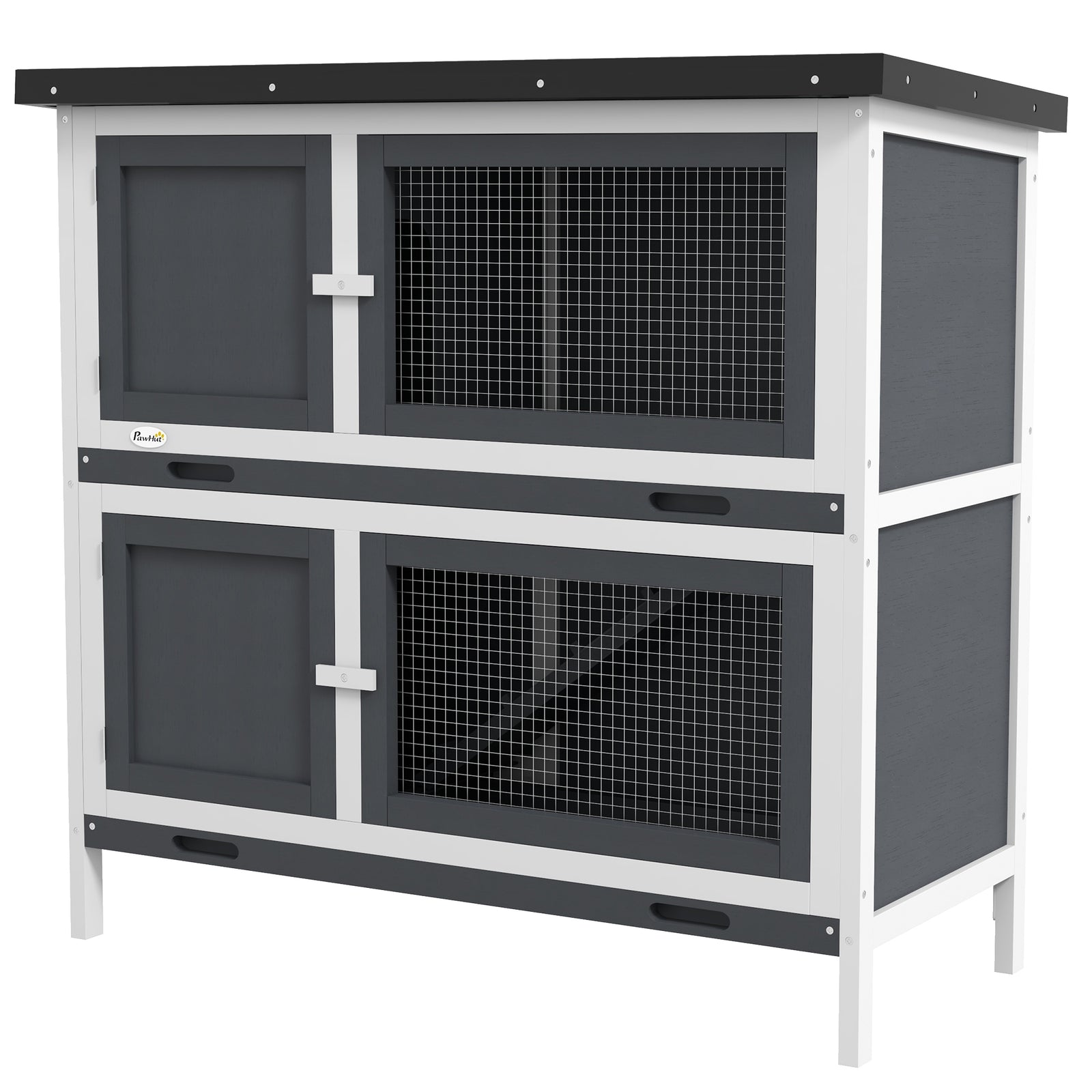 Double Decker Rabbit Hutch Bunny Cage Pet House Outdoor W/ Tray | Gray