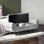 Storage Ottoman With Armrest, Upholstered Linen Storage Bench | Dark Grey