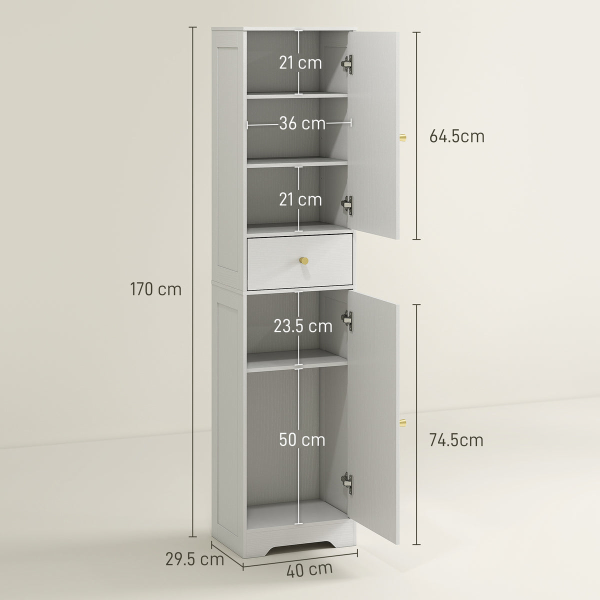 HOMCOM Tall Bathroom Storage Cabinet With Arch Doors Adjustable Shelf White