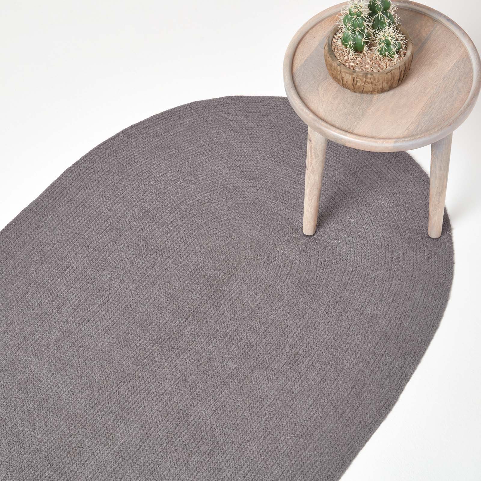 Handmade Woven Braided Oval Rug | 150cm x 95cm | Grey