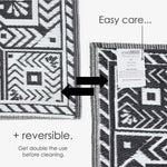 Luxury Outdoor Rug Waterproof Reversible Round For Garden Patio, Black Geometric Aztec