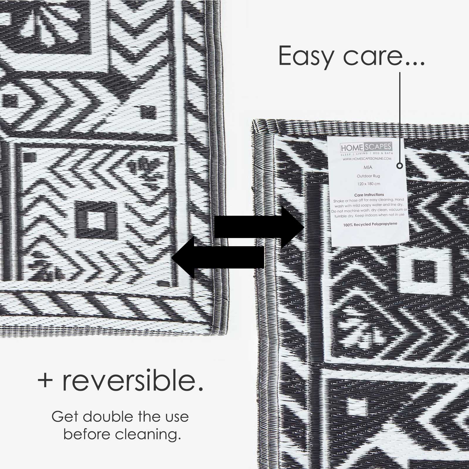 Luxury Outdoor Rug Waterproof Reversible Round For Garden Patio, Black Geometric Aztec