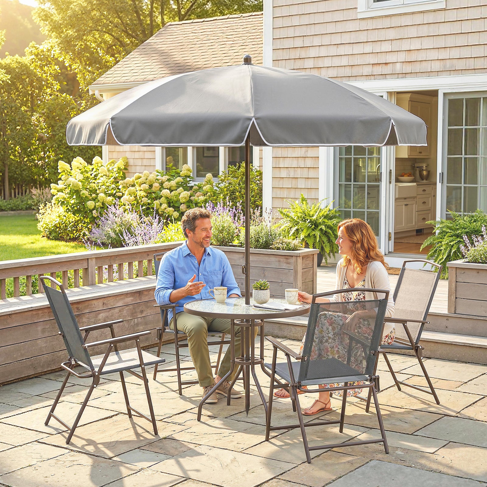 Garden Dining Set, Patio Sets With Tempered Glass Table | Grey