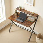 HOMCOM Folding Desk With 2-tier Shelf For Home Office