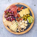 BlauKe Bamboo Cheese Board With Cheese Tool Set And Slate - 30cm Round Charcuterie Board - Wooden Cheese Board Gift Set