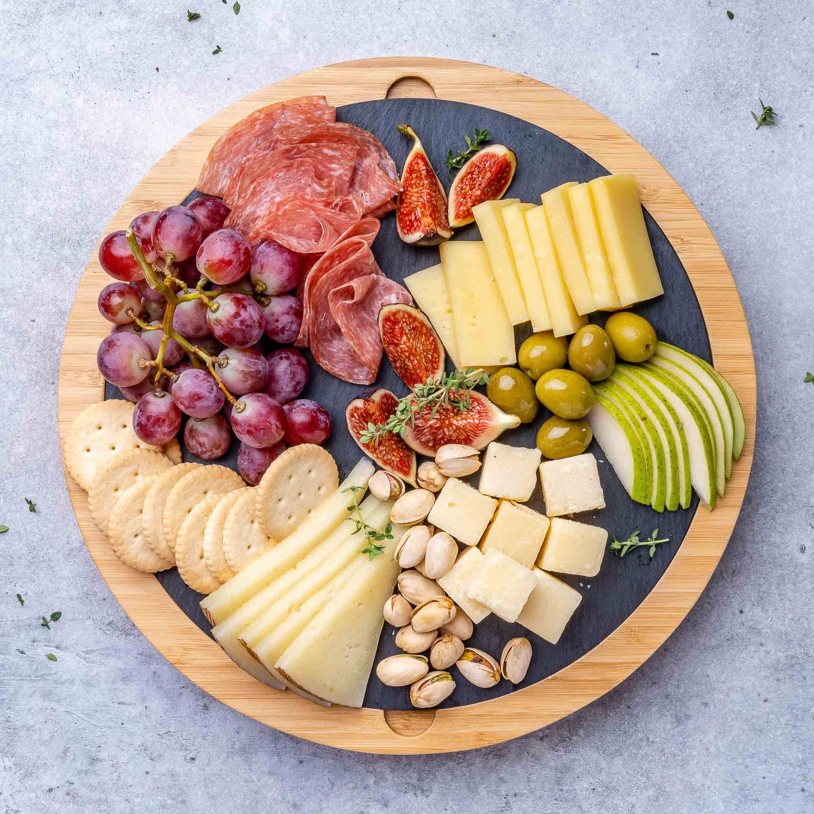 BlauKe Bamboo Cheese Board With Cheese Tool Set And Slate - 30cm Round Charcuterie Board - Wooden Cheese Board Gift Set