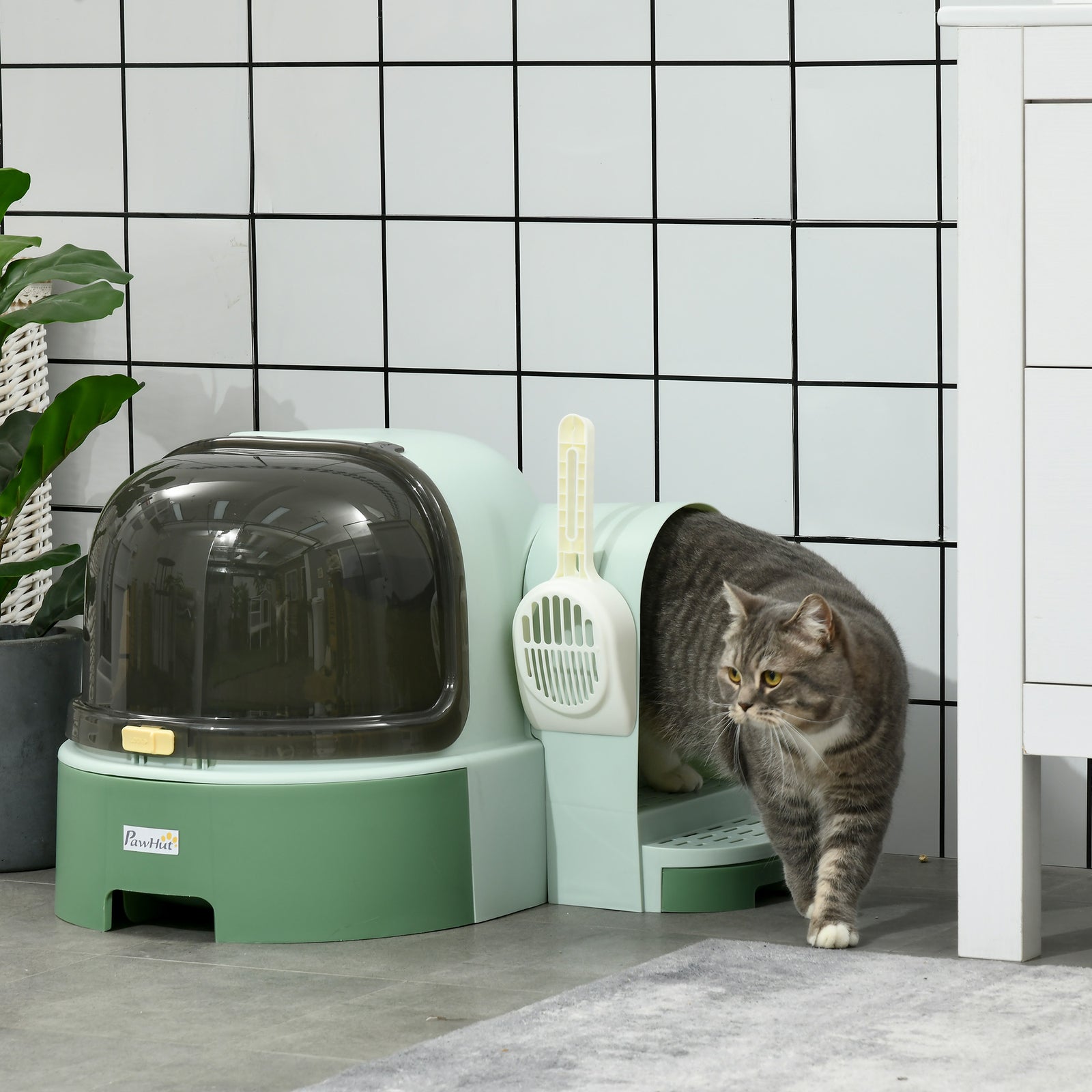 Cat Litter Box & House W/ Drawer Pans, Scoop, Cover