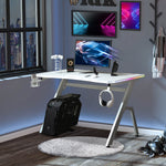 Ergonomic Gaming Desk With Hook Cup Holder Led | White