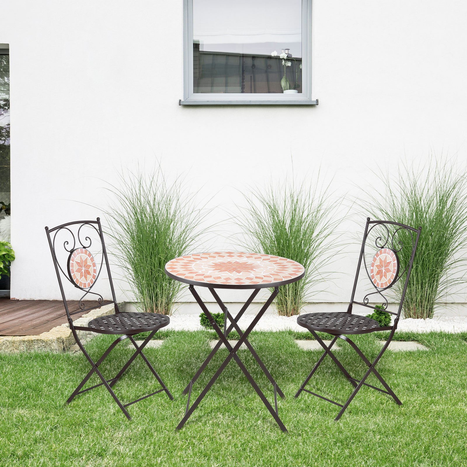 3-piece Outdoor Bistro Set With Round Table And 2 Chairs