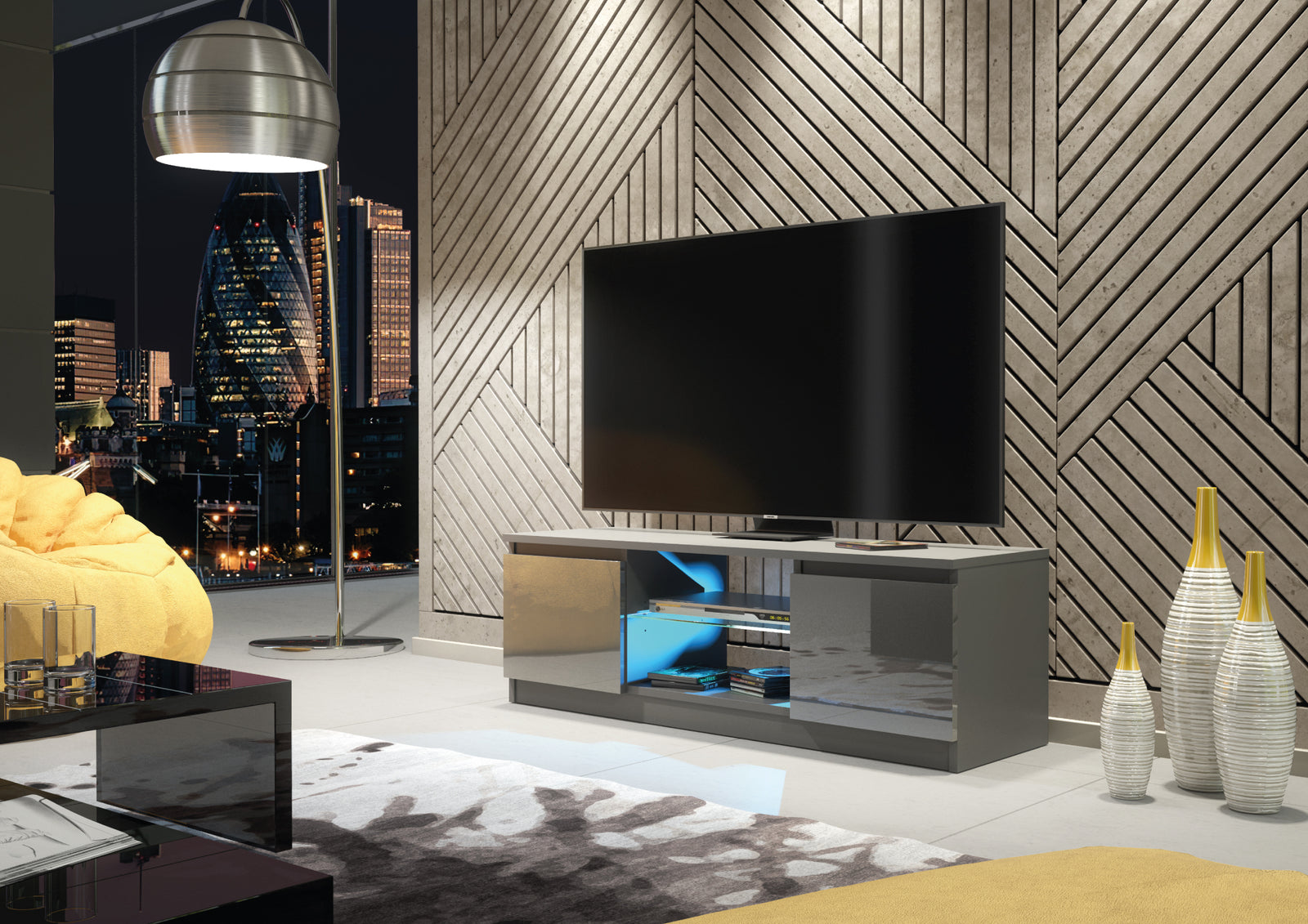 Aura Tv Unit 120cm With Led Lights | Large-Medium | Dark Grey