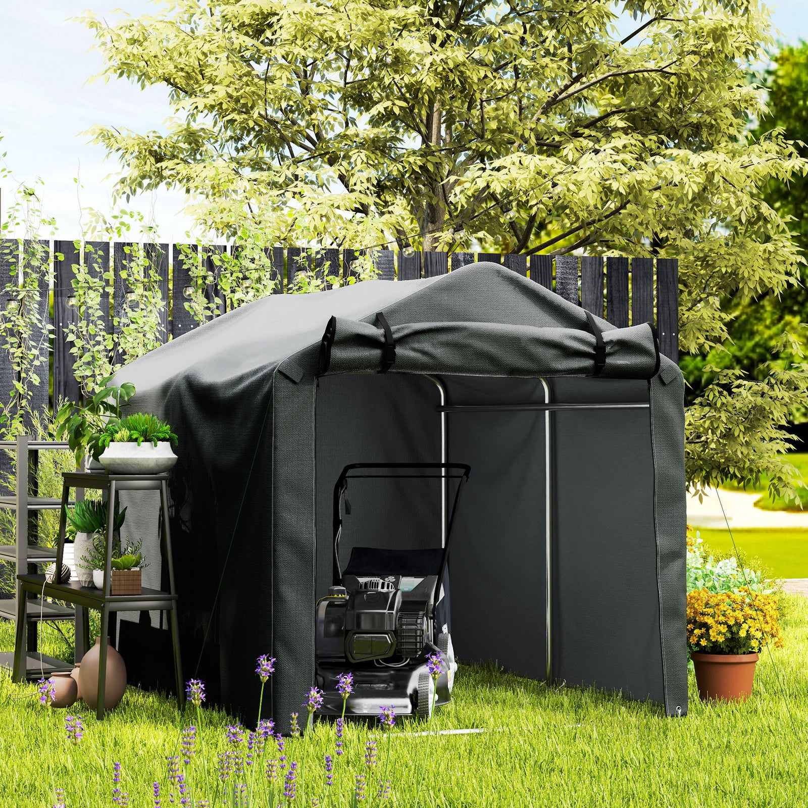 Garden Tool Storage Shed With Roll-up Zipper Door | Dark Gray