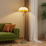 Floor Lamp With Handcrafted Stained Glass Shade, Vintage Standing Lamp | Orange