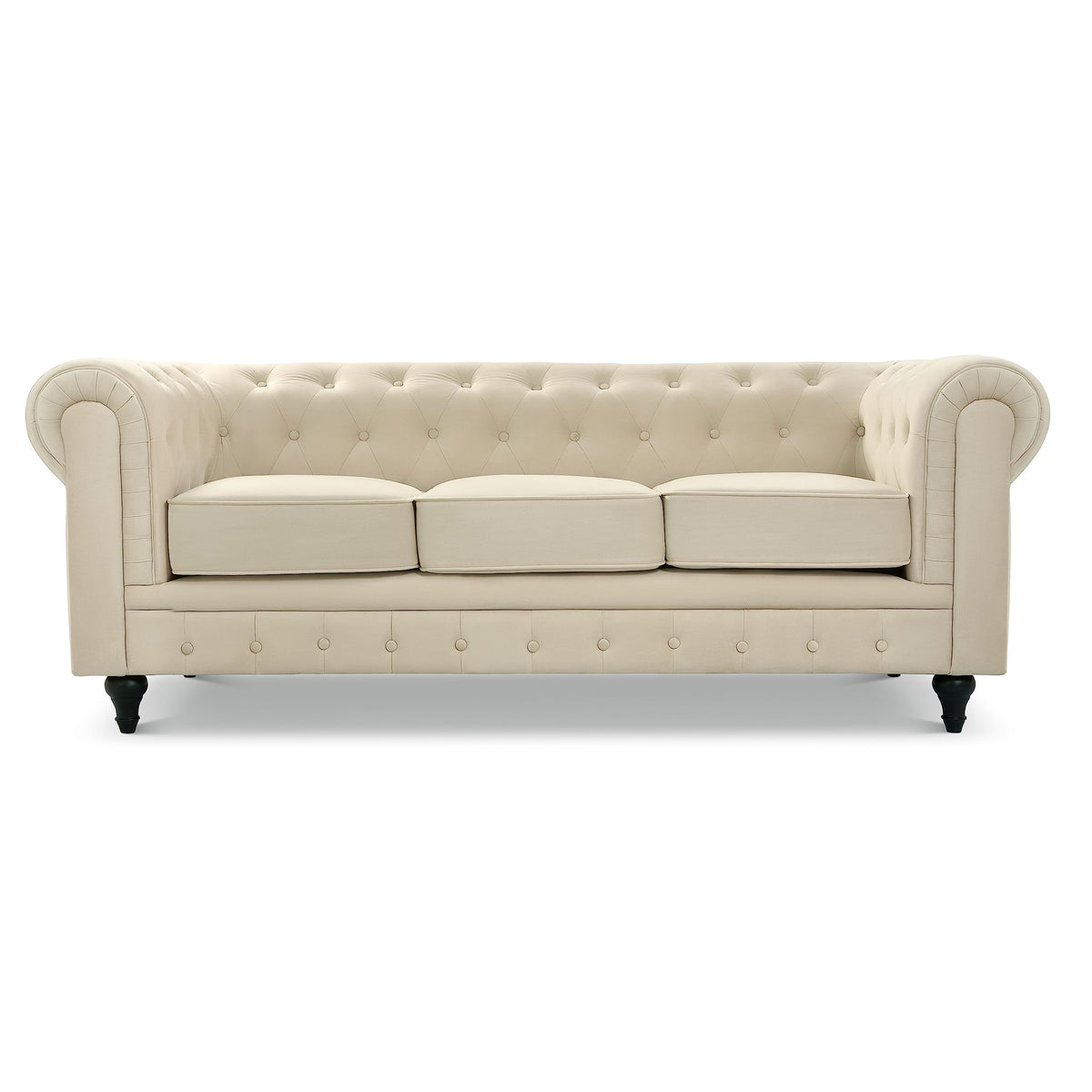 Chesterfield Scroll Arm Velvet Sofa 3 Seater | Beige