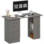 120cm Computer Desk, Study Table With 3 Shelf & Drawers | Grey