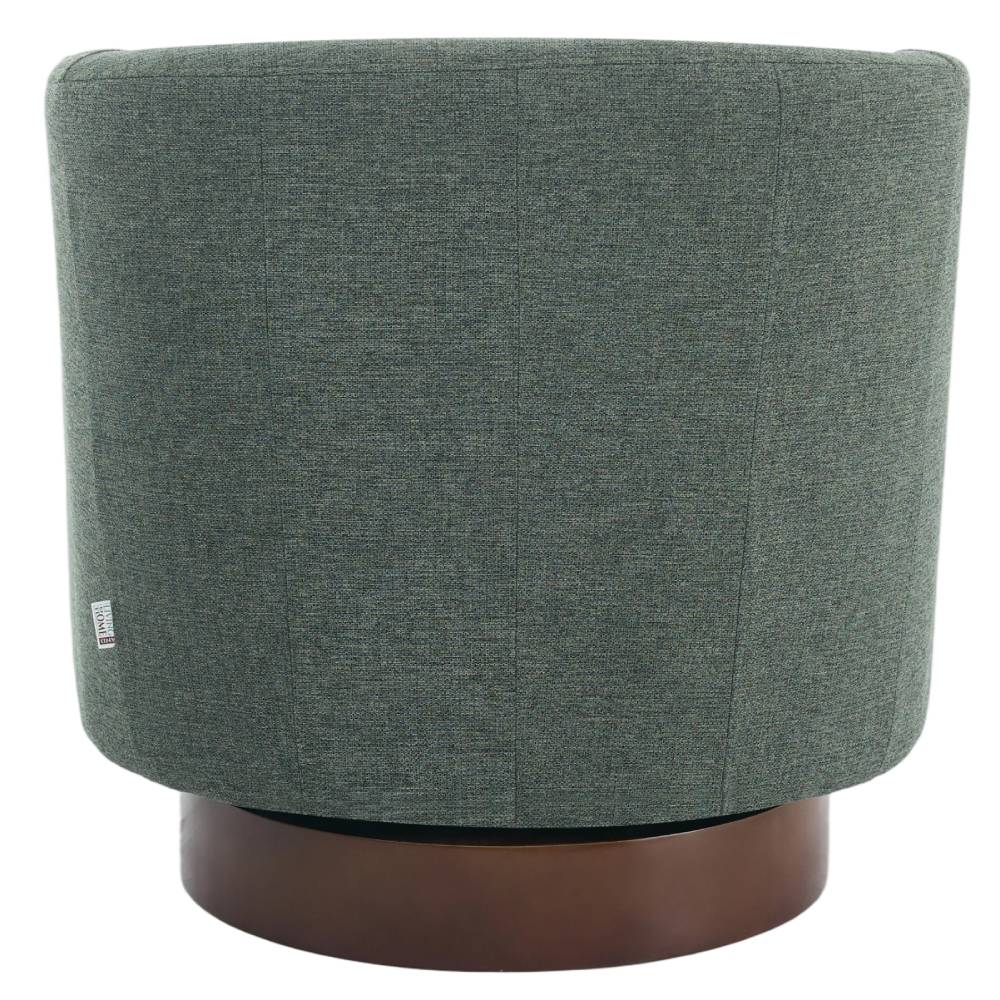 Modern Swivel Accent Chair With Linen Upholstery, Barrel Back Design, 360° Rotating Base, Foam Cushioned Seat & Wooden Frame