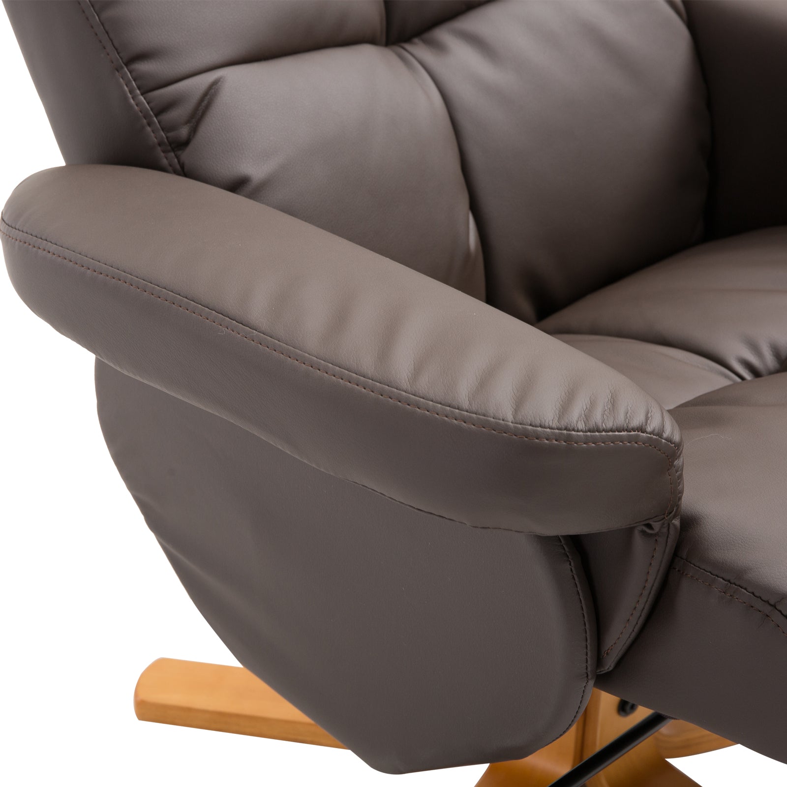 Recliner Chair And Footstool Pu Leather Wooden Base | One Size | Brown