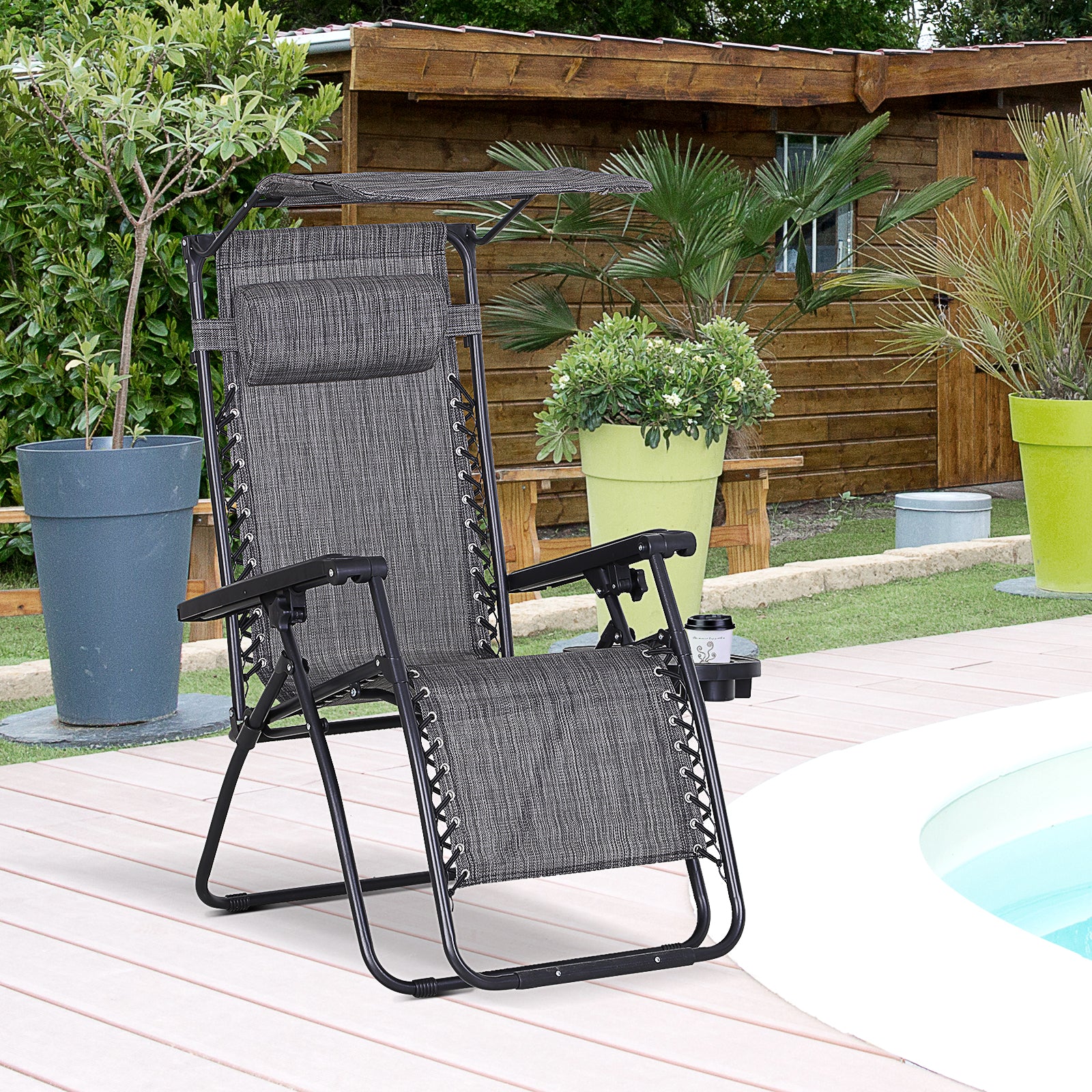 Zero Gravity Chair Adjustable Patio Lounge W/ Cup Holder | Gray