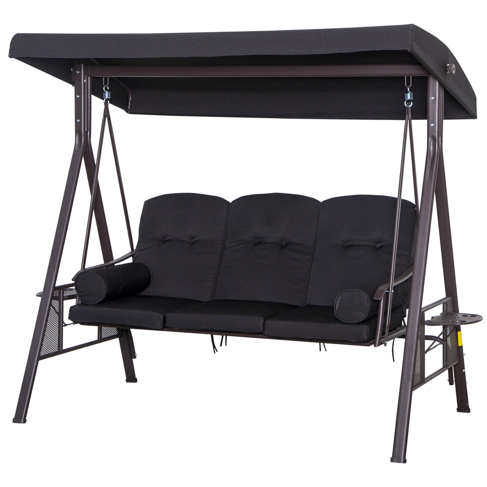 Outdoor 3 Seat Garden Swing Chair Steel Swing Hammock Bench | Black