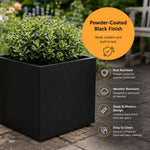 Nicoman Black Metal Cube Planter 50x50x50cm Galvanised Steel Outdoor & Indoor Plant Pot