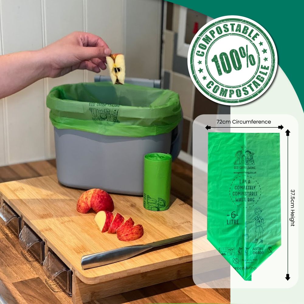 6 Litre Compostable Caddy Bags | Set of 6 | Green