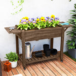 Wooden Raised Planter W/ Lockable Wheels, Liner | Brown