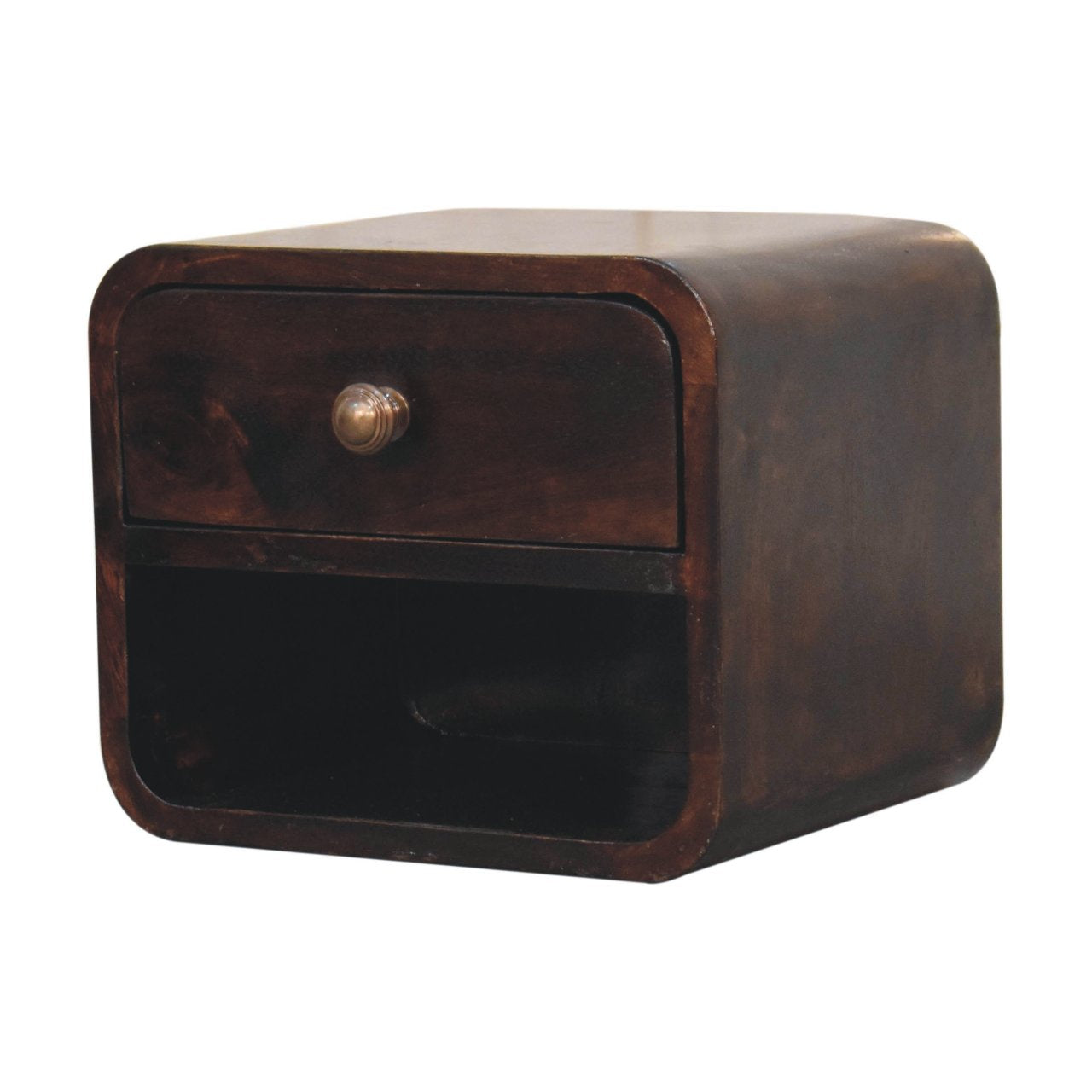 Solid Wood Mini Curved California Walnut Wall Mounted Bedside With Open Slot