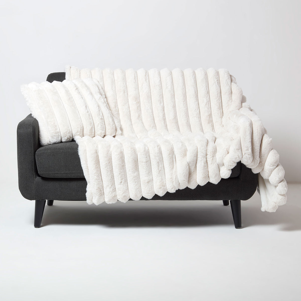 Cream Faux Fur Ribbed Cushion, 45 X 45 cm | 45cm x 45cm | Cream