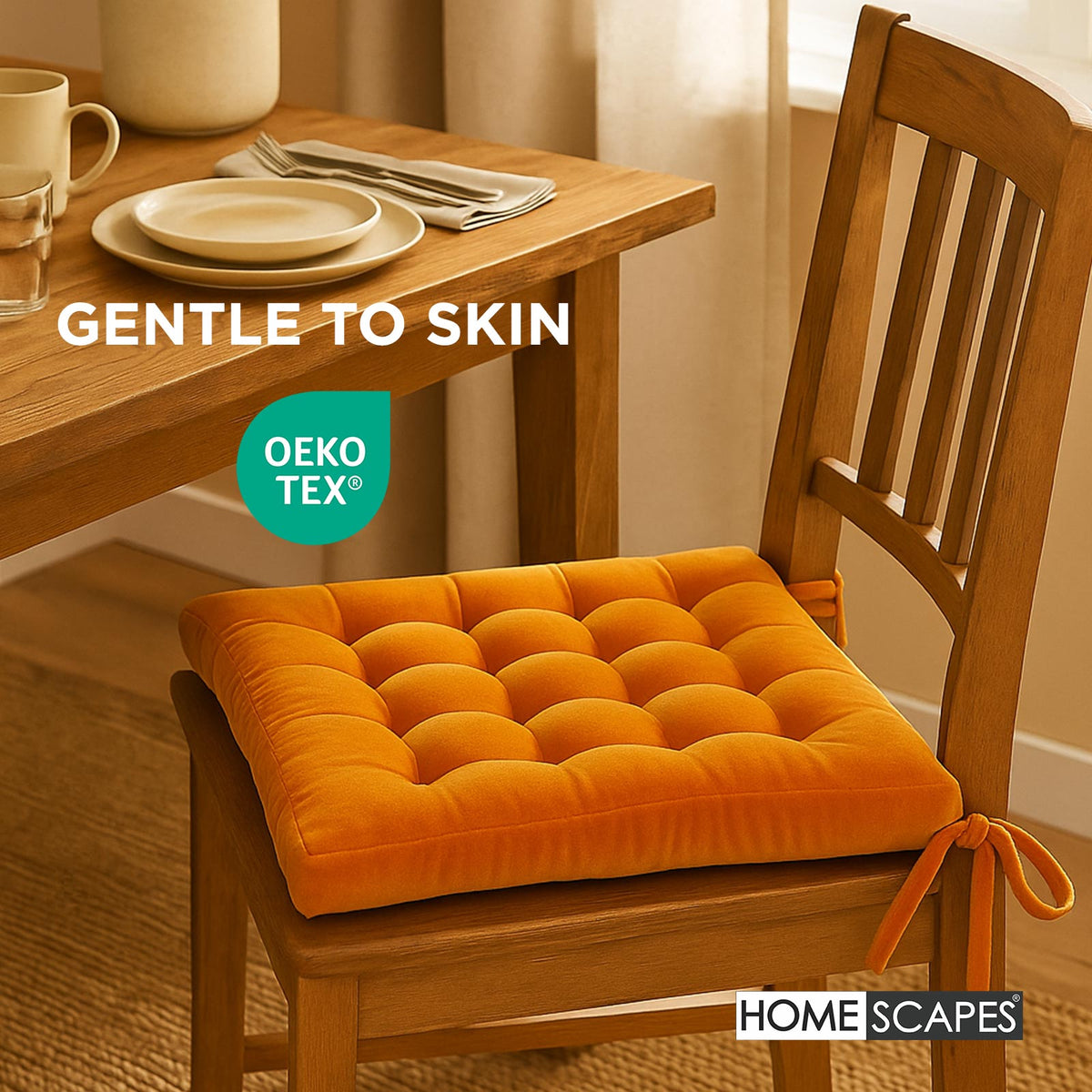 Quilted Velvet Chair Pad, 40 X 40 Cm | Set of 4 | Orange